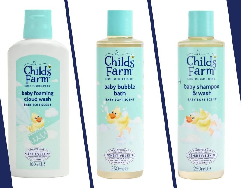 Childs Farm yenidoğan köpük bebek şampuanı, bebek saç ve vücut şampuanı ve bebek banyo köpüğü