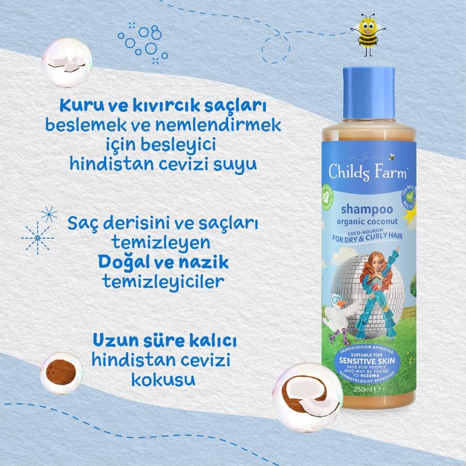 Childs Farm Kuru ve Kıvırcık Saçlar için Hindistan Cevizi Özlü Şampuan 250ml