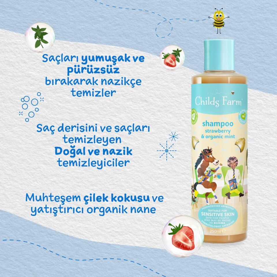 Avantajlı Paket 2'li Çilek ve Organik Nane Özlü Çocuk Şampuan ve Saç Kremi (250ml 2 adet)