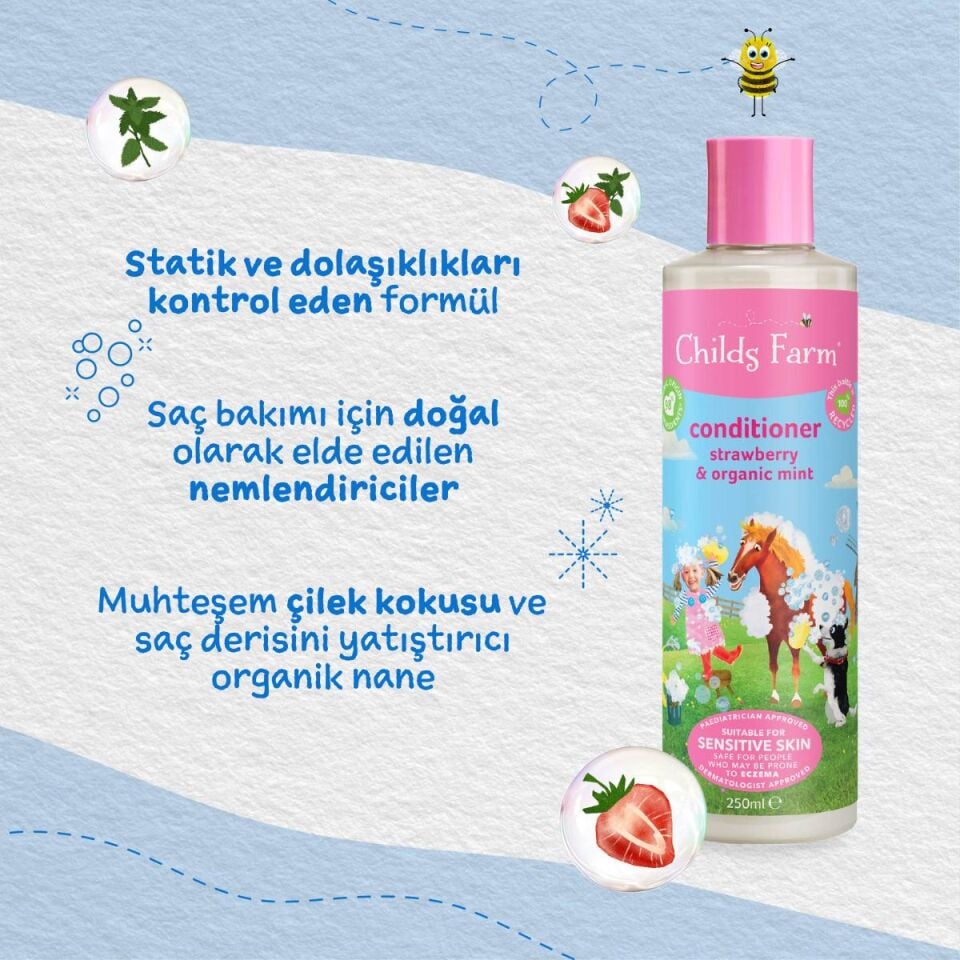 Avantajlı Paket 2'li Çilek ve Organik Nane Özlü Çocuk Şampuan ve Saç Kremi (250ml 2 adet)