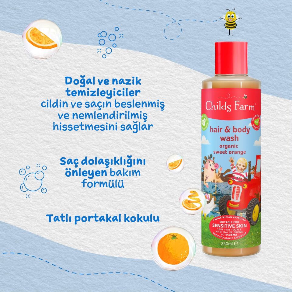 Childs Farm Organik Tatlı Portakal Özlü Çocuk Saç ve Vücut Şampuanı 500ml