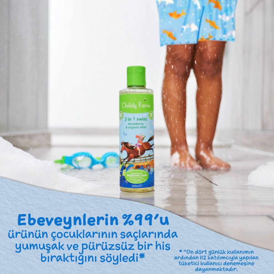 Childs Farm Çilek ve Organik Nane Özlü 3'ü 1 Arada Yüzme Sonrası Çocuk Şampuan 250ml