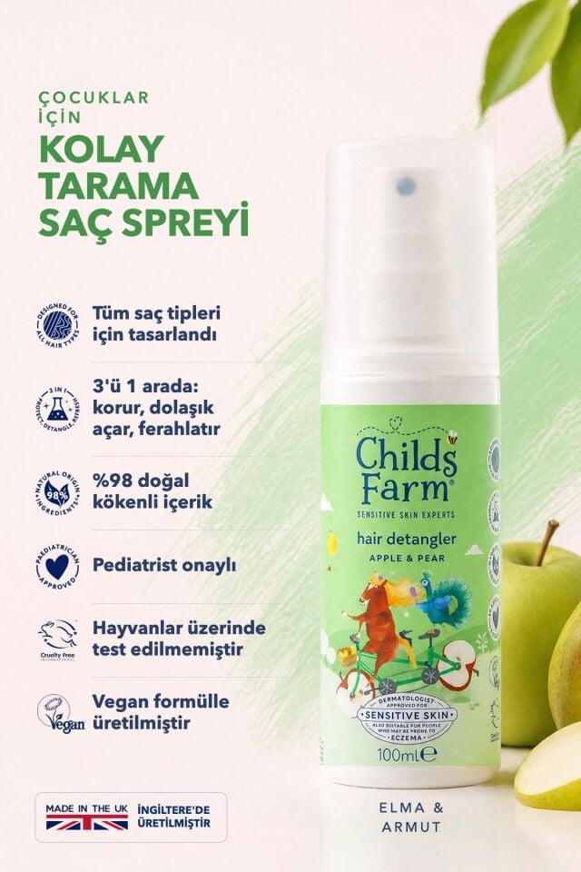 Childs Farm Elma ve Armut Özlü Kolay Tarama Çocuk Saç Spreyi 100ml