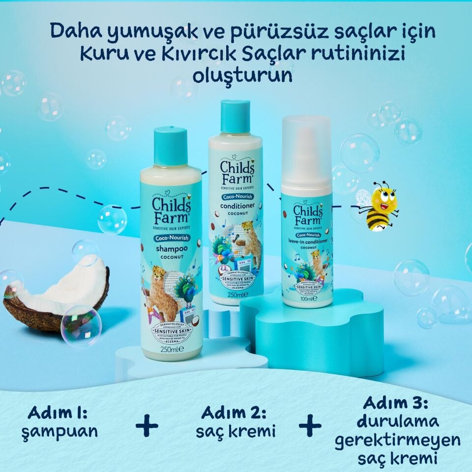 Childs Farm Kuru ve Kıvırcık Saçlar için Hindistan Cevizi Özlü Durulama Gerektirmeyen Sprey Saç Kremi 100 ml