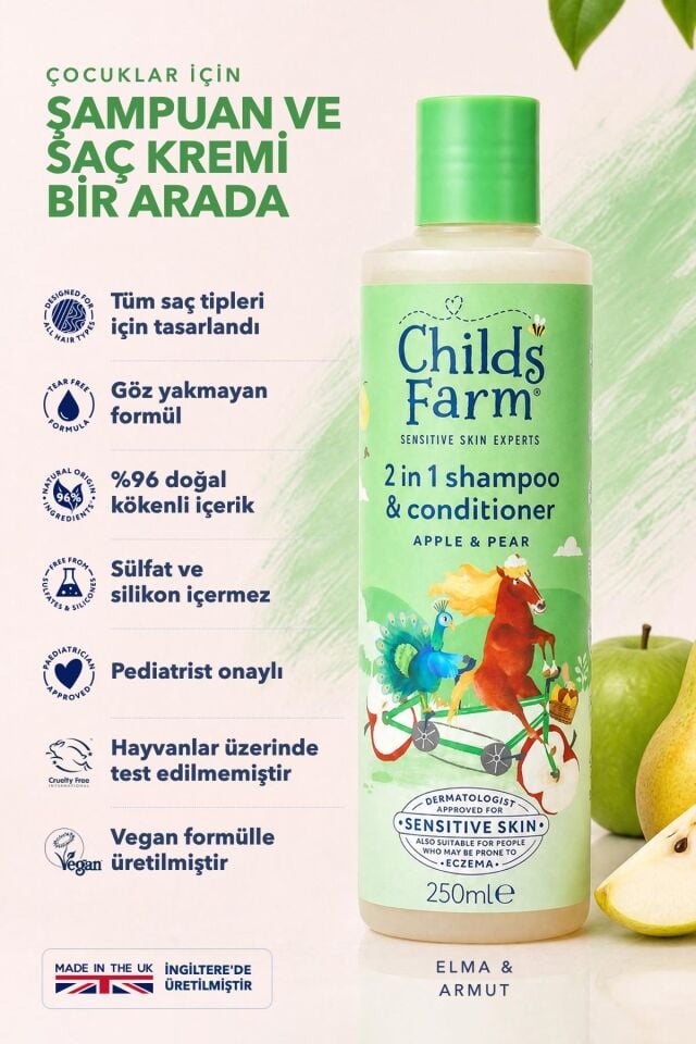 Childs Farm Elma ve Armut Özlü 2 in 1 Şampuan ve Saç Kremi 250 ml