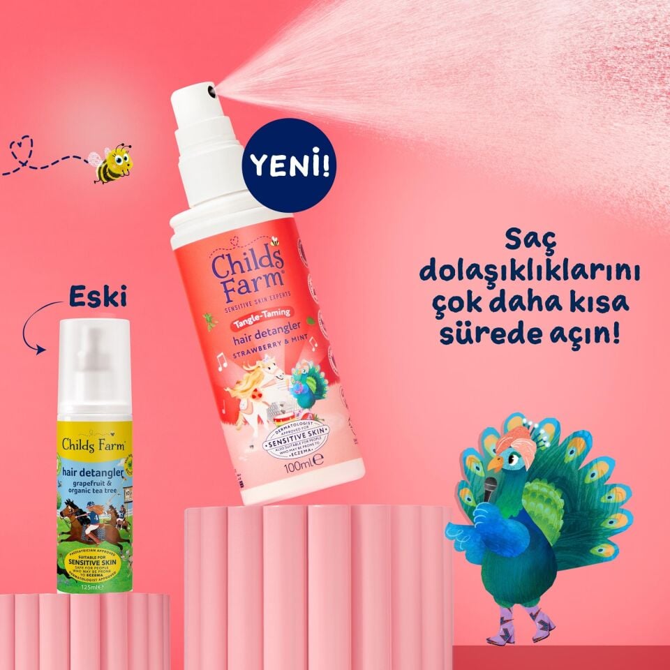 Childs Farm Çilek ve Organik Nane Özlü Kolay Tarama Çocuk Saç Spreyi 100 ml