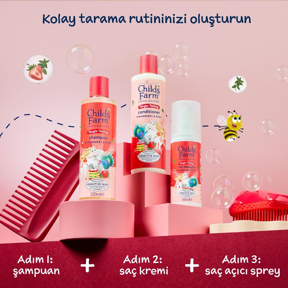 Childs Farm Çilek ve Organik Nane Özlü Kolay Tarama Çocuk Saç Spreyi 100 ml