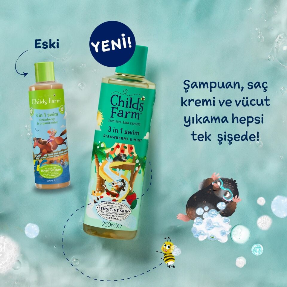 Childs Farm Çilek ve Organik Nane Özlü 3'ü 1 Arada Yüzme Sonrası Çocuk Şampuan 250ml