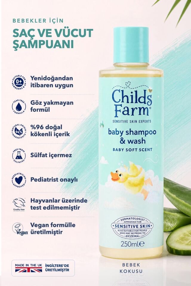 Childs Farm Aloe Vera ve Salatalık Özlü Bebek Saç ve Vücut Şampuanı 250ml
