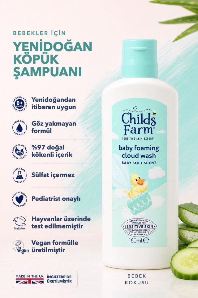 Childs Farm Aloe Vera ve Salatalık Özlü Yenidoğan Köpük Bebek Şampuan 160 ml