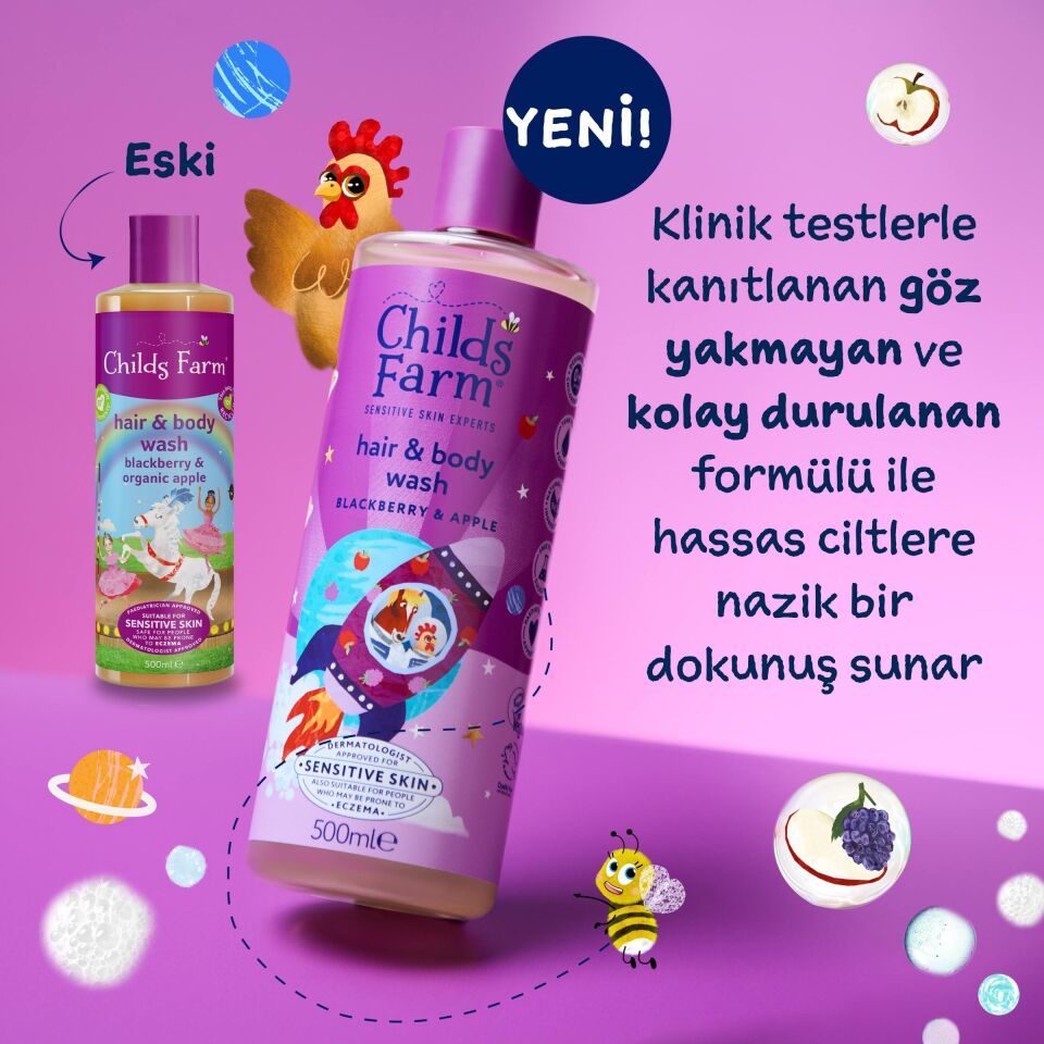 Childs Farm Böğürtlen ve Organik Elma Özlü Çocuk Saç ve Vücut Şampuanı 500ml