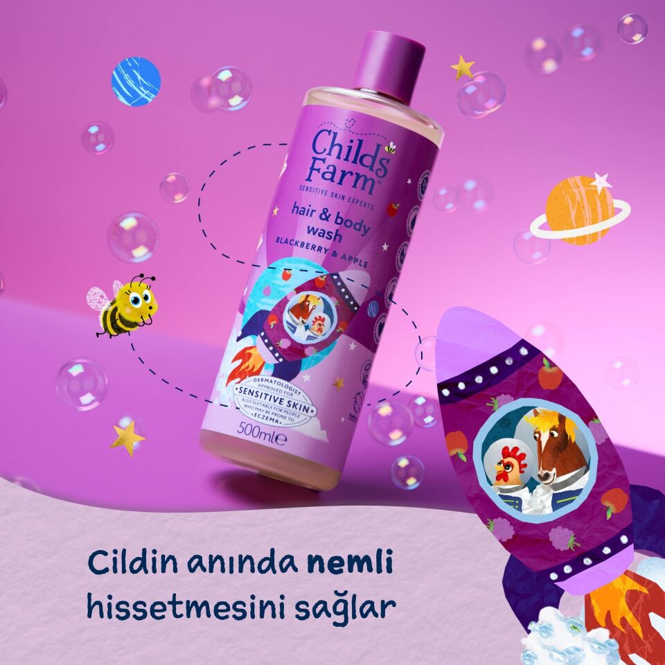 Childs Farm Böğürtlen ve Organik Elma Özlü Çocuk Saç ve Vücut Şampuanı 500ml