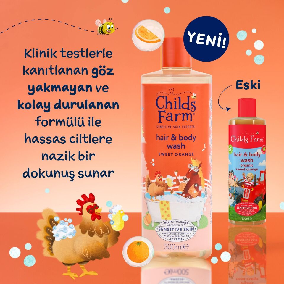 Childs Farm Organik Tatlı Portakal Özlü Çocuk Saç ve Vücut Şampuanı 500ml