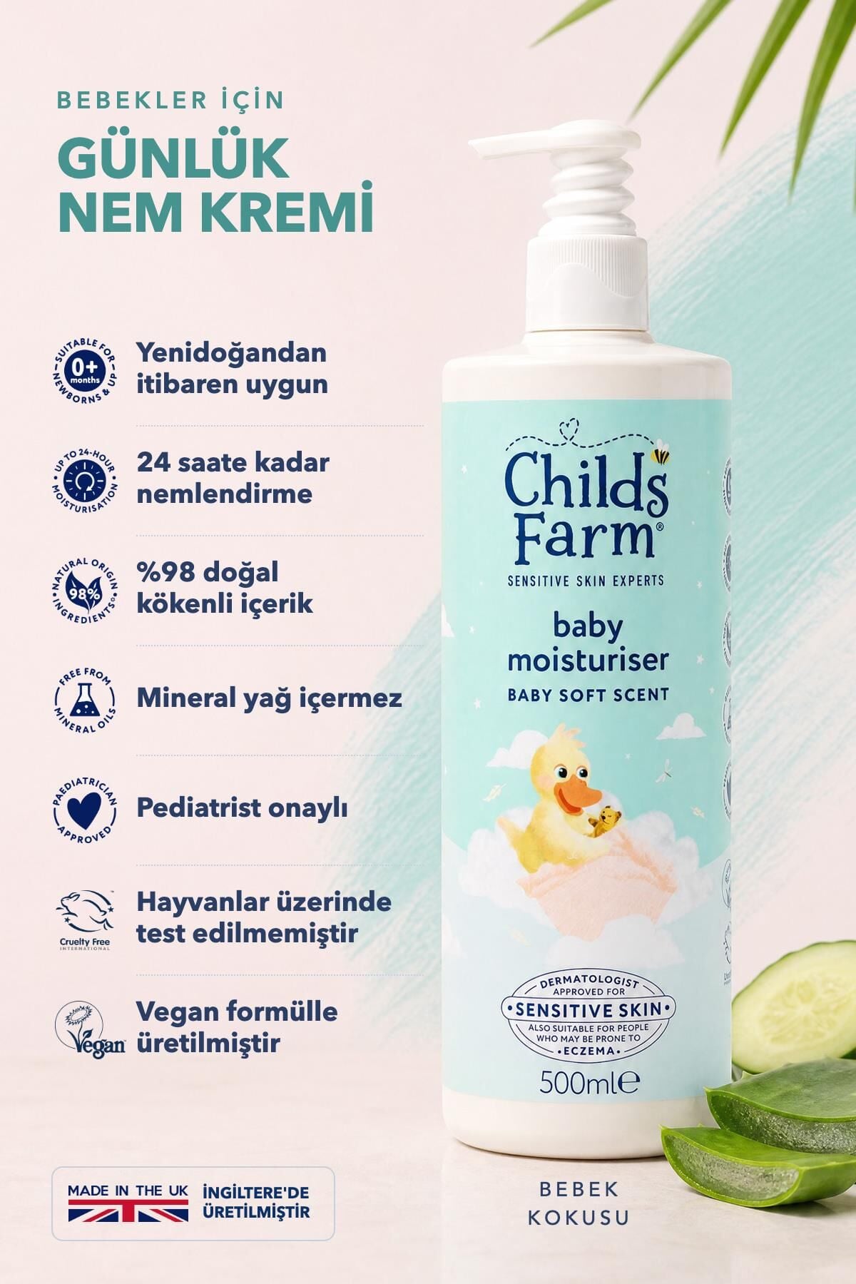 Childs Farm Aloe Vera ve Salatalık Özlü Bebek Nemlendirici 500ml