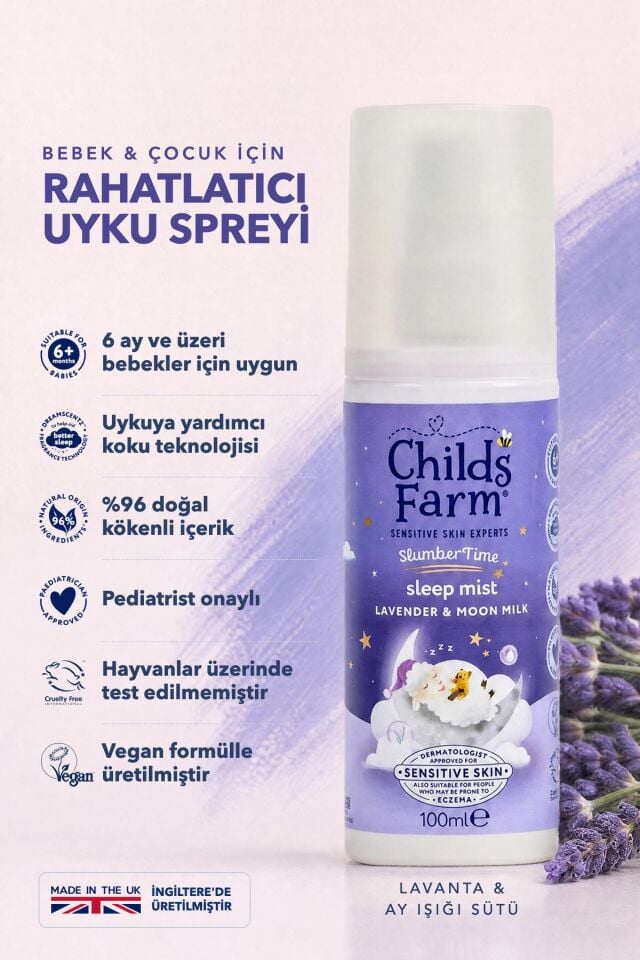 Childs Farm Uyku Zamanı Rahatlatıcı Uyku Spreyi – Lavanta & Ay Işığı Sütü 100 ml