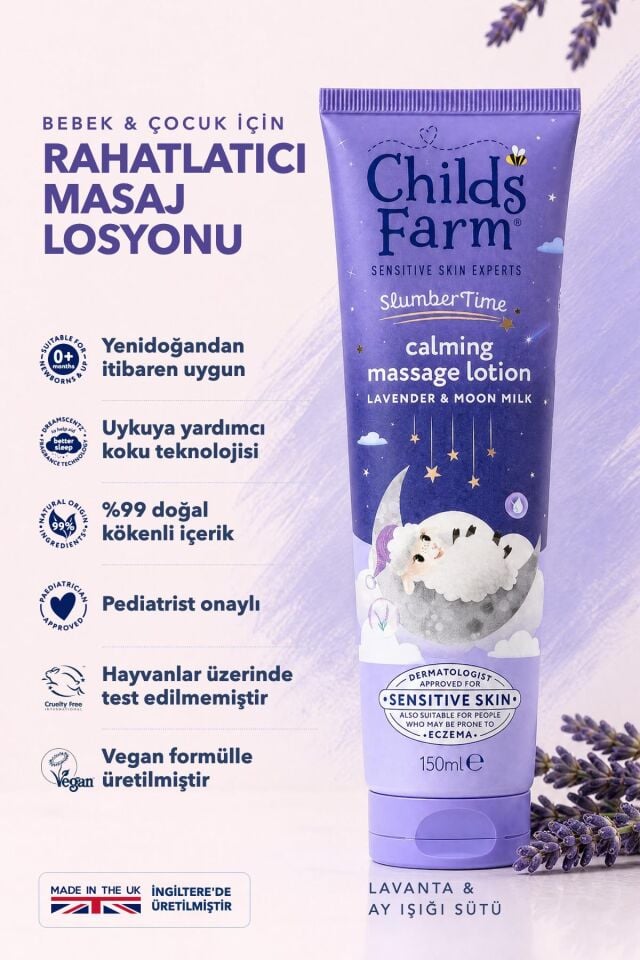 Childs Farm Uyku Zamanı Rahatlatıcı Masaj Losyonu – Lavanta & Ay Işığı Sütü 150 ml
