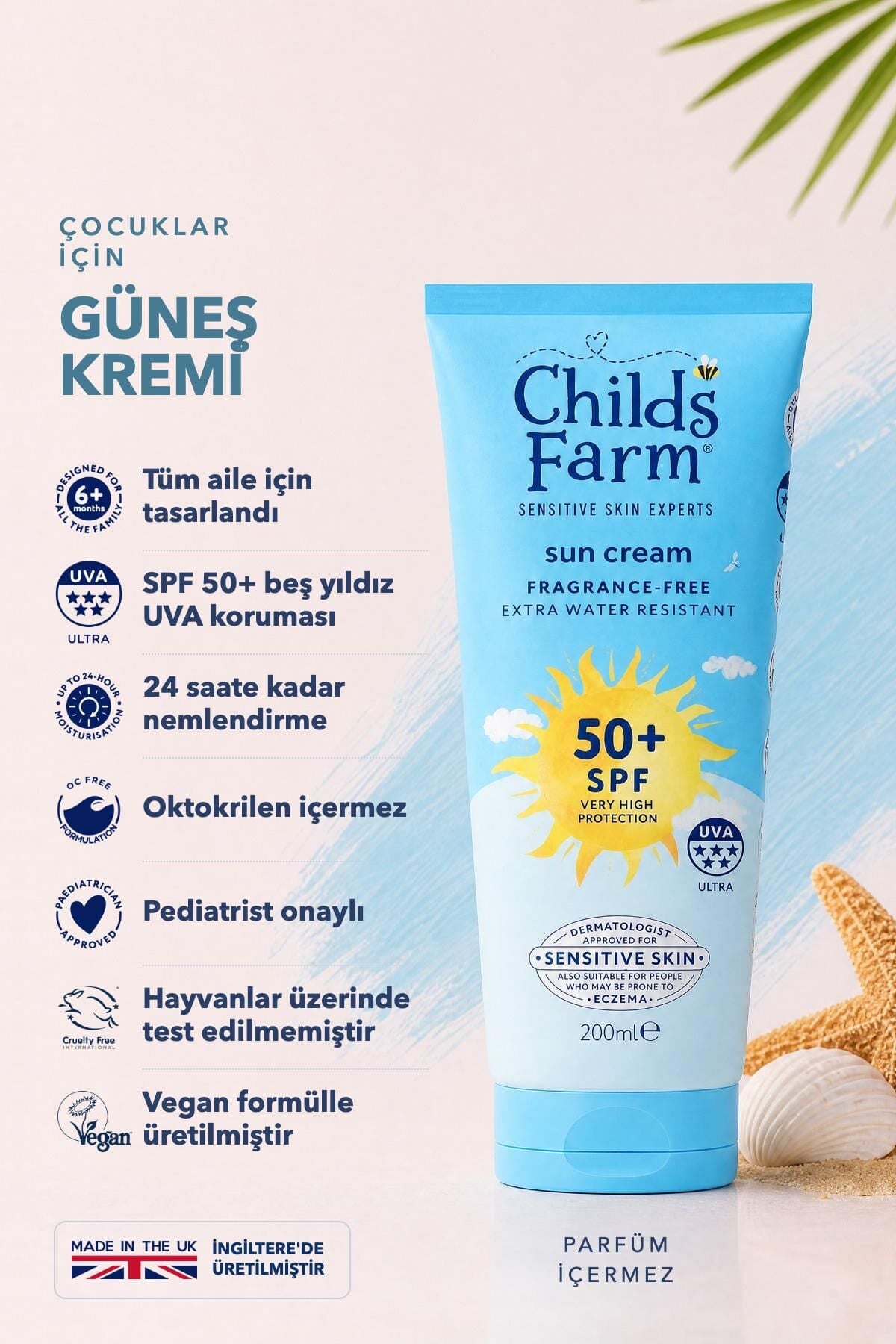 Childs Farm Çocuk Güneş Kremi SPF 50+ 200 ml – Parfümsüz