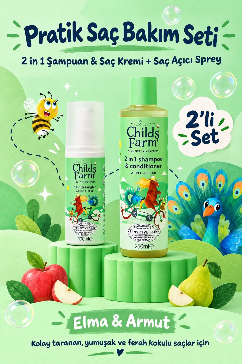 Childs Farm Elma ve Armut Özlü Avantajlı 2’li Saç Bakım Seti – Şampuan&Saç Kremi+Kolay Tarama Spreyi