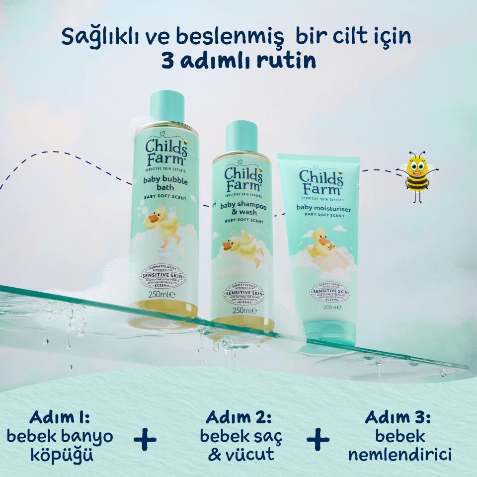 Childs Farm Aloe Vera ve Salatalık Özlü Avantajlı 3’lü Bebek Banyo ve Bakım Seti – Saç ve Vücut Şampuanı + Banyo Köpüğü + Nemlendirici
